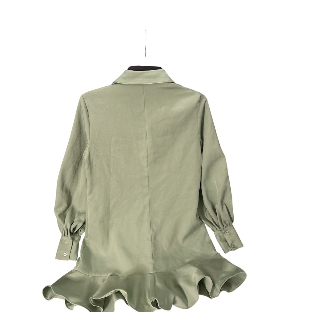 PrettyLittleThing Sage Green Ruffle Hem Puff Sleeve Drop Waist Smock Dress Mini